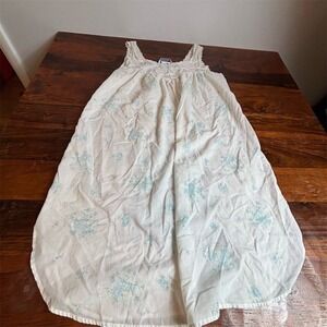 Vintage Eileen West Women's Babydoll Nightgown M Blue Floral Lace Trim